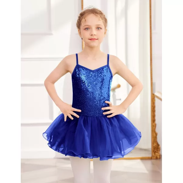 Zaclotre Little Girls Sequin Leotard Sparkly Strap Ballet Leotards Tutu Dress Ballerina Outfit Dance Costume for KidsRoyal Blue