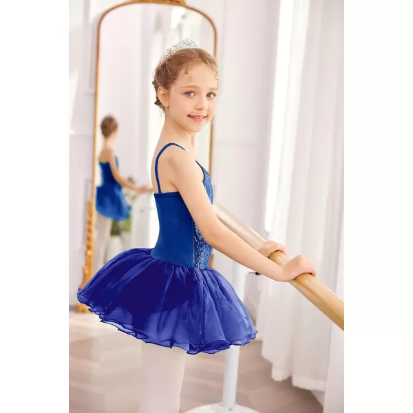 Zaclotre Little Girls Sequin Leotard Sparkly Strap Ballet Leotards Tutu Dress Ballerina Outfit Dance Costume for KidsRoyal Blue