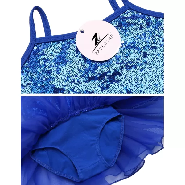 Zaclotre Little Girls Sequin Leotard Sparkly Strap Ballet Leotards Tutu Dress Ballerina Outfit Dance Costume for KidsRoyal Blue