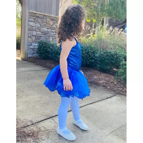 Zaclotre Little Girls Sequin Leotard Sparkly Strap Ballet Leotards Tutu Dress Ballerina Outfit Dance Costume for KidsRoyal Blue