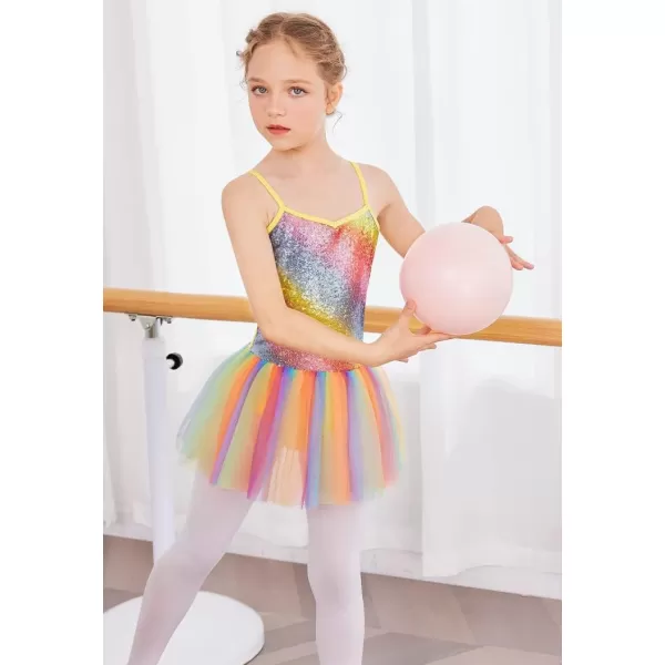 Zaclotre Little Girls Sequin Leotard Sparkly Strap Ballet Leotards Tutu Dress Ballerina Outfit Dance Costume for KidsSparkly Gradient