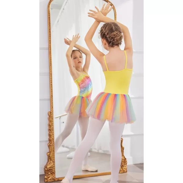 Zaclotre Little Girls Sequin Leotard Sparkly Strap Ballet Leotards Tutu Dress Ballerina Outfit Dance Costume for KidsSparkly Gradient