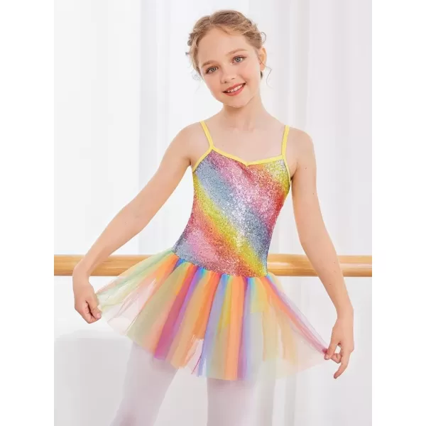 Zaclotre Little Girls Sequin Leotard Sparkly Strap Ballet Leotards Tutu Dress Ballerina Outfit Dance Costume for KidsSparkly Gradient