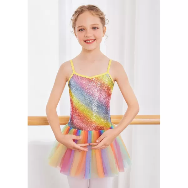 Zaclotre Little Girls Sequin Leotard Sparkly Strap Ballet Leotards Tutu Dress Ballerina Outfit Dance Costume for KidsSparkly Gradient