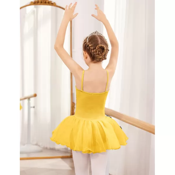 Zaclotre Little Girls Sequin Leotard Sparkly Strap Ballet Leotards Tutu Dress Ballerina Outfit Dance Costume for KidsYellow