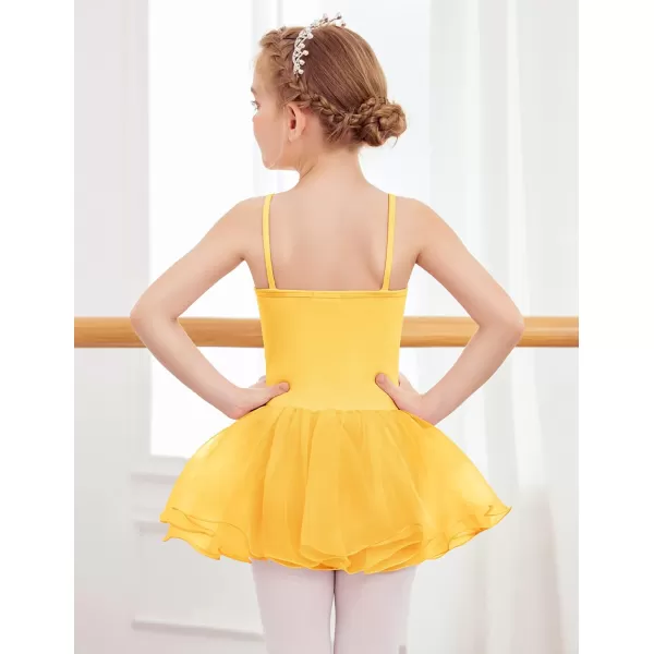 Zaclotre Little Girls Sequin Leotard Sparkly Strap Ballet Leotards Tutu Dress Ballerina Outfit Dance Costume for KidsYellow