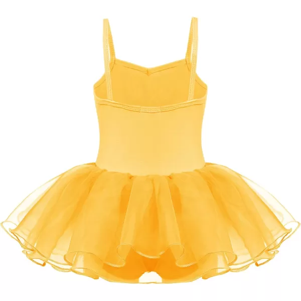 Zaclotre Little Girls Sequin Leotard Sparkly Strap Ballet Leotards Tutu Dress Ballerina Outfit Dance Costume for KidsYellow