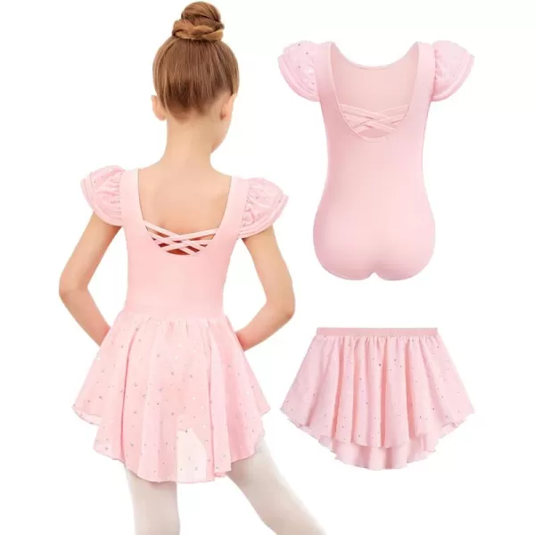 Zaclotre Girls Ballet Leotards with Removable High Low Skirt Toddler Ruffle Sleeve Hollow Back Dance Outfit ComboBallet Pink
