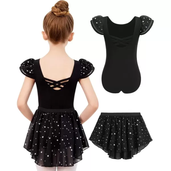 Zaclotre Girls Ballet Leotards with Removable High Low Skirt Toddler Ruffle Sleeve Hollow Back Dance Outfit ComboBlack
