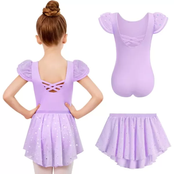 Zaclotre Girls Ballet Leotards with Removable High Low Skirt Toddler Ruffle Sleeve Hollow Back Dance Outfit ComboPurple