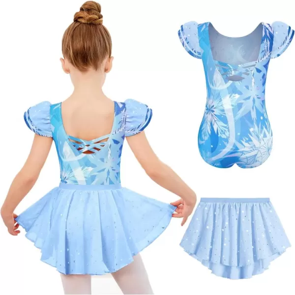 Zaclotre Girls Ballet Leotards with Removable High Low Skirt Toddler Ruffle Sleeve Hollow Back Dance Outfit ComboSnowflake Blue