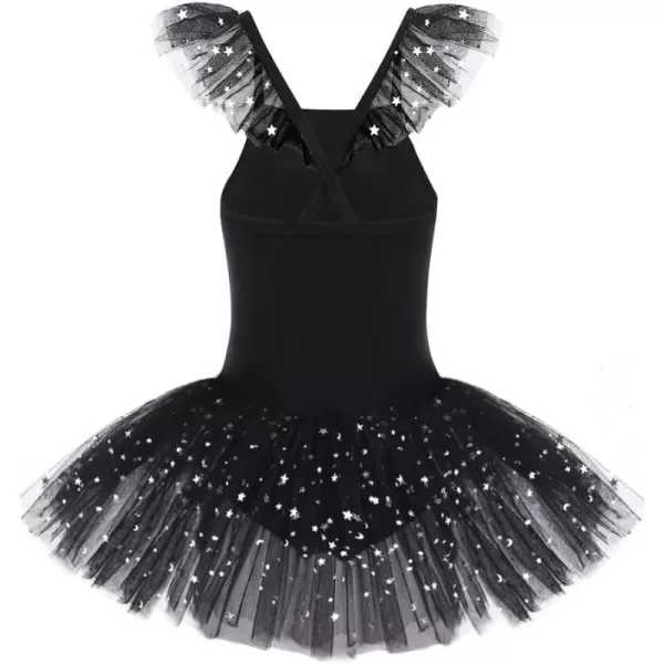 Zaclotre Girls Ballet Tutu Leotard Criss Cross Strap Back Flutter Sleeve Ballerina Outfit Sparkly Dance Dress for ToddlerBlack
