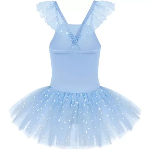 Zaclotre Girls Ballet Tutu Leotard Criss Cross Strap Back Flutter Sleeve Ballerina Outfit Sparkly Dance Dress for ToddlerLight Blue