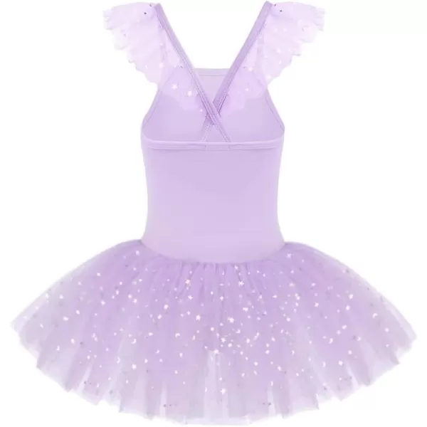 Zaclotre Girls Ballet Tutu Leotard Criss Cross Strap Back Flutter Sleeve Ballerina Outfit Sparkly Dance Dress for ToddlerLilac