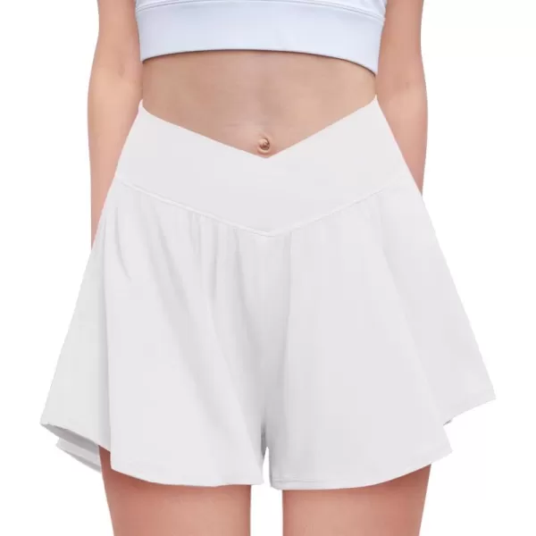 Zaclotre Girls Flowy Shorts with Spandex Liner V Crossover 2 in 1 Athletic Running Shorts with Pockets Kids Butterfly SkortsWhite