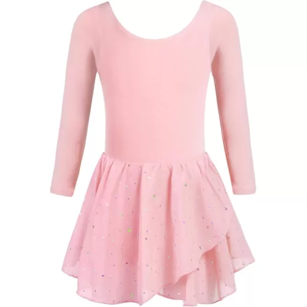 Zaclotre Girls Long Sleeve Dance Dress Glitter Ballet Skirted Leotard Ballerina OutfitBallet Pink