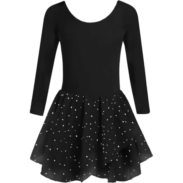 Zaclotre Girls Long Sleeve Dance Dress Glitter Ballet Skirted Leotard Ballerina OutfitBlack