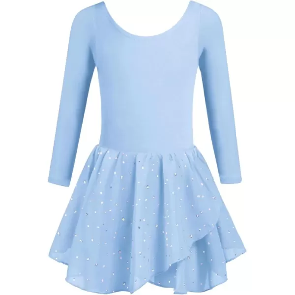 Zaclotre Girls Long Sleeve Dance Dress Glitter Ballet Skirted Leotard Ballerina OutfitBlue