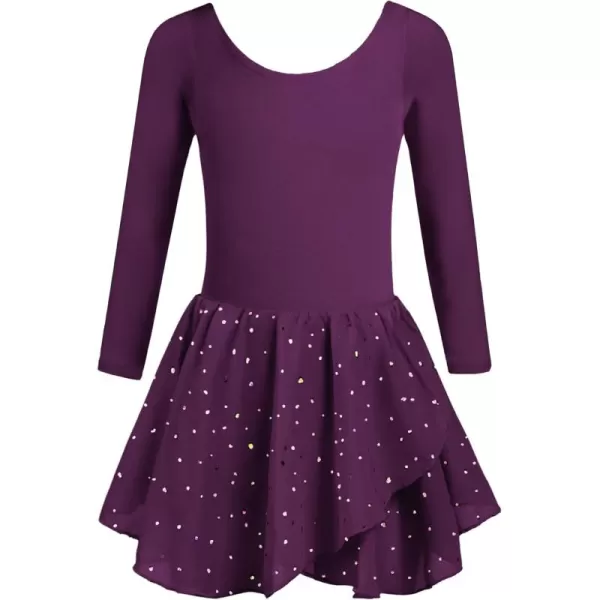Zaclotre Girls Long Sleeve Dance Dress Glitter Ballet Skirted Leotard Ballerina OutfitDark Purple