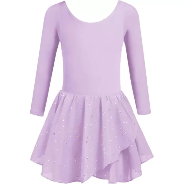 Zaclotre Girls Long Sleeve Dance Dress Glitter Ballet Skirted Leotard Ballerina OutfitLilac