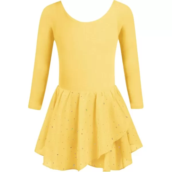 Zaclotre Girls Long Sleeve Dance Dress Glitter Ballet Skirted Leotard Ballerina OutfitYellow