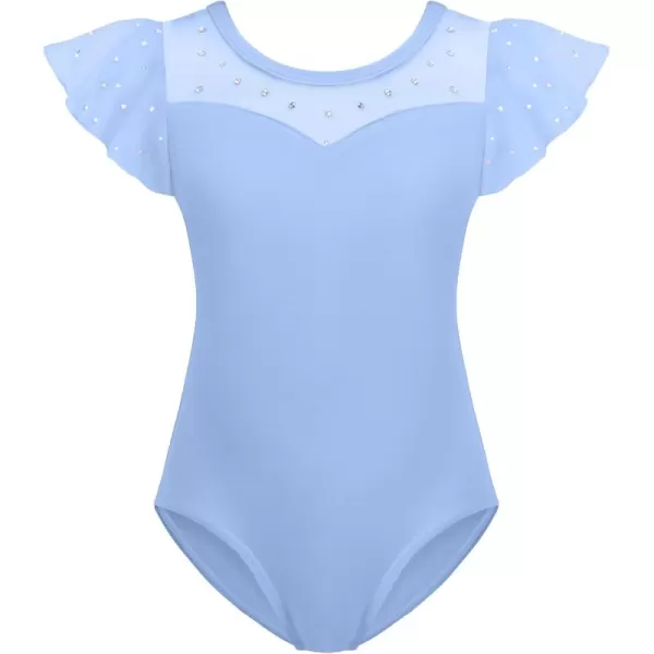 Zaclotre Girls Ruffle Sleeve Ballet Leotards Toddler Mesh Dance Leotard Sparkly Gymnastics OutfitsBlue