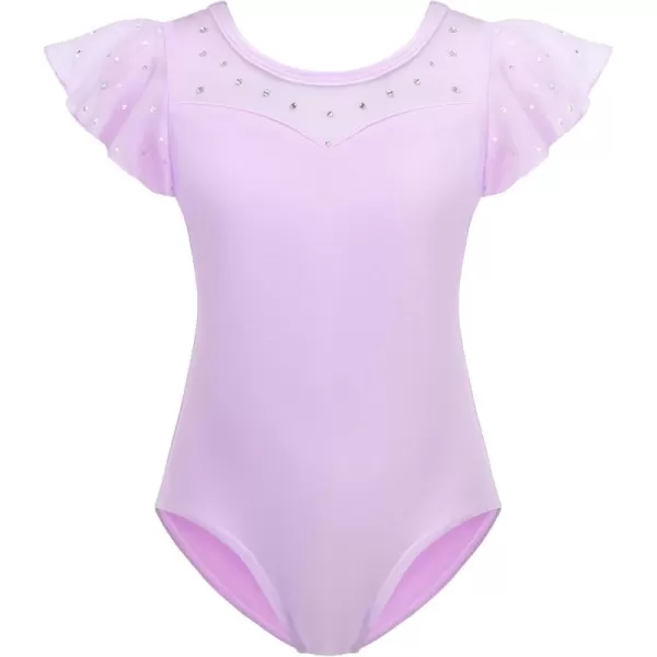 Zaclotre Girls Ruffle Sleeve Ballet Leotards Toddler Mesh Dance Leotard Sparkly Gymnastics OutfitsLilac