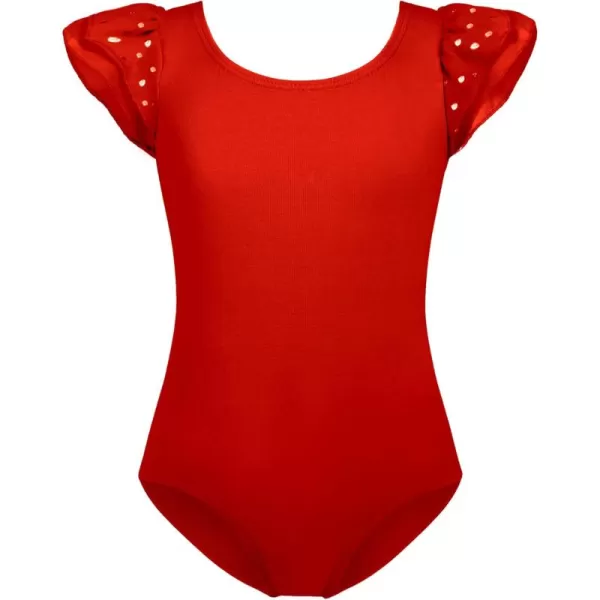 Zaclotre Girls Shiny Ruffle Sleeve Ballet Leotard for Dance Gymnastics Hollow Bow Back Leotards for KidsRed