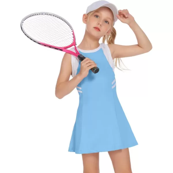 Zaclotre Girls Tennis Dress Cute Golf Outfit Sleeveless Workout Athletic Dresses with Shorts Pockets1blue