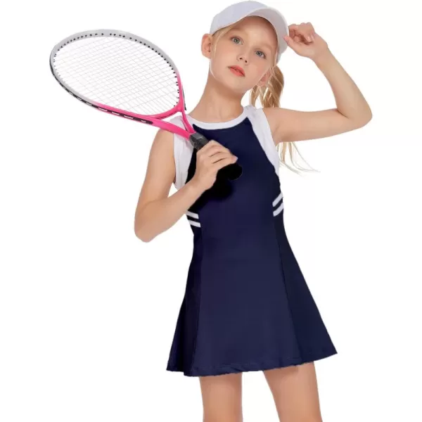 Zaclotre Girls Tennis Dress Cute Golf Outfit Sleeveless Workout Athletic Dresses with Shorts Pockets1navy Blue