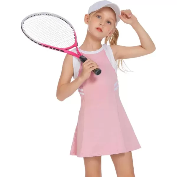 Zaclotre Girls Tennis Dress Cute Golf Outfit Sleeveless Workout Athletic Dresses with Shorts Pockets1pink
