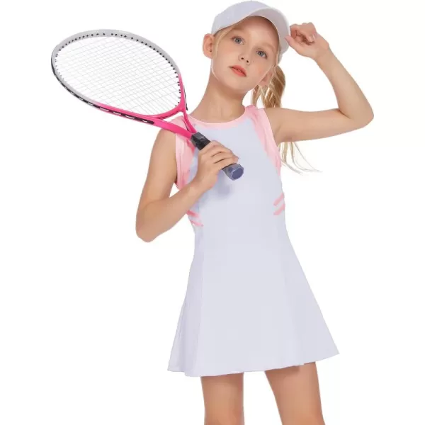 Zaclotre Girls Tennis Dress Cute Golf Outfit Sleeveless Workout Athletic Dresses with Shorts Pockets1white