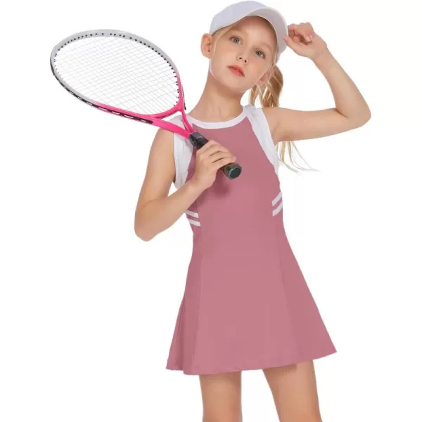Zaclotre Girls Tennis Dress Cute Golf Outfit Sleeveless Workout Athletic Dresses with Shorts PocketsDark Pink