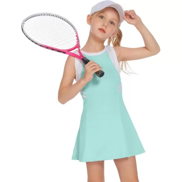 Zaclotre Girls Tennis Dress Cute Golf Outfit Sleeveless Workout Athletic Dresses with Shorts PocketsLight Green