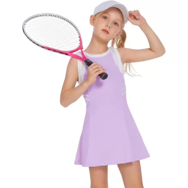 Zaclotre Girls Tennis Dress Cute Golf Outfit Sleeveless Workout Athletic Dresses with Shorts PocketsPurple
