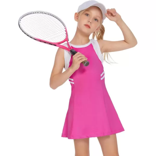 Zaclotre Girls Tennis Dress Cute Golf Outfit Sleeveless Workout Athletic Dresses with Shorts PocketsRose Pink