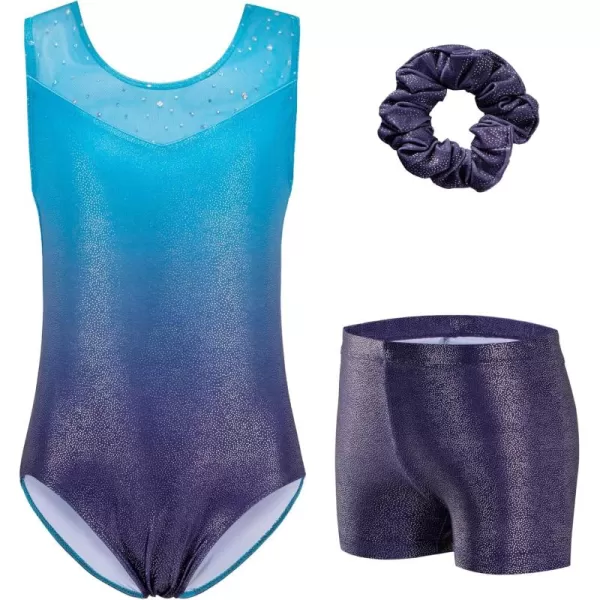Zaclotre Gymnastics Leotards for Girls Sparkly Ballet Dance Biketards Tumbling Outfit with Matching Shorts SetGradient Green