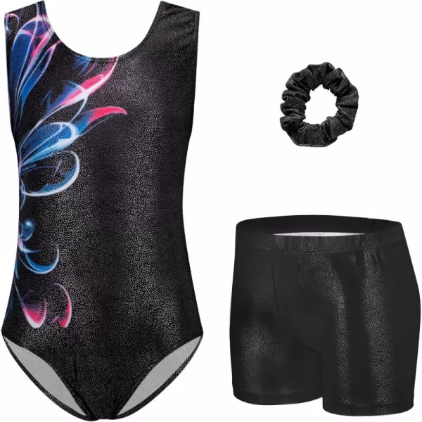 Zaclotre Gymnastics Leotards for Girls Sparkly Sleeveless Dance Unitards Biketards with Gym ShortsBlackabstract