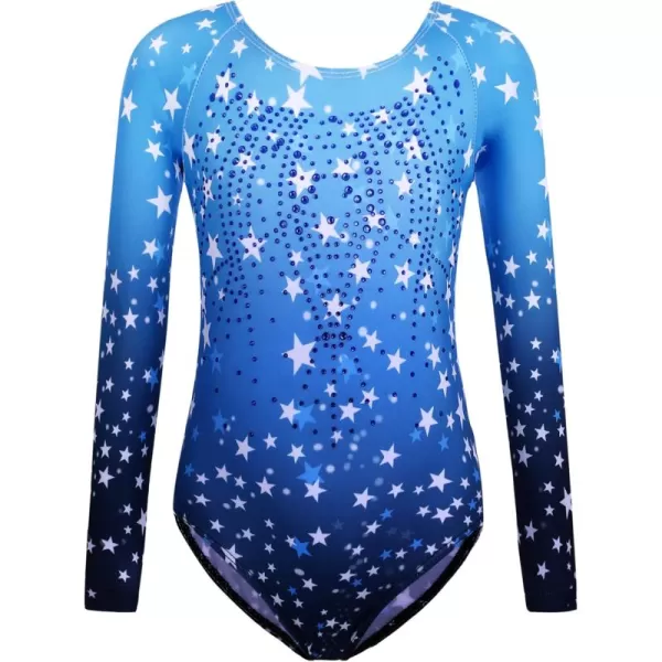 Zaclotre Kid Girls Gymnastic Leotard Long Sleeve Color Gradient Sparkly Ballet Dance One Piece OutfitBlue Stars