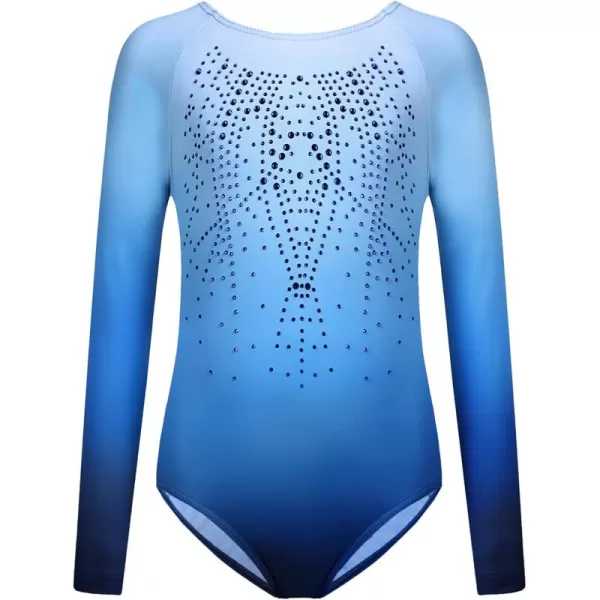 Zaclotre Kid Girls Gymnastic Leotard Long Sleeve Color Gradient Sparkly Ballet Dance One Piece OutfitDark Blue