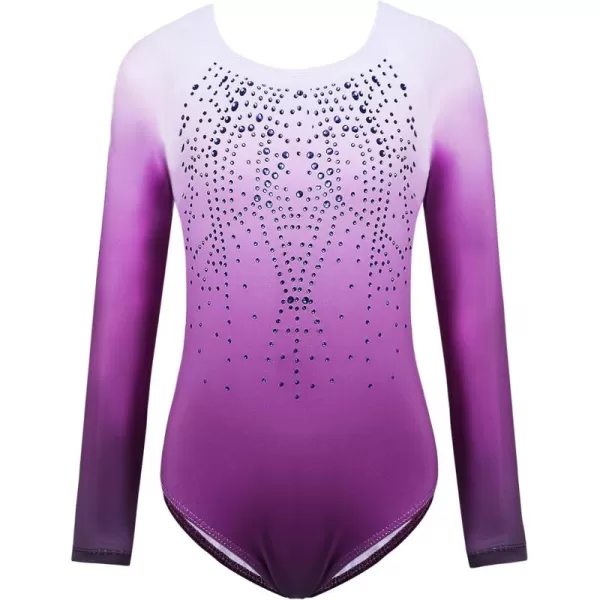Zaclotre Kid Girls Gymnastic Leotard Long Sleeve Color Gradient Sparkly Ballet Dance One Piece OutfitLilac