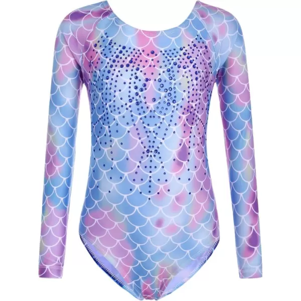 Zaclotre Kid Girls Gymnastic Leotard Long Sleeve Color Gradient Sparkly Ballet Dance One Piece OutfitMulticolor Mermaid