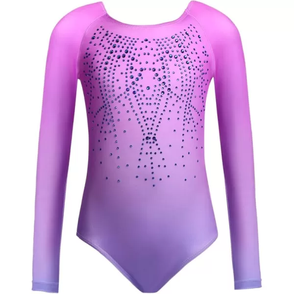 Zaclotre Kid Girls Gymnastic Leotard Long Sleeve Color Gradient Sparkly Ballet Dance One Piece OutfitPink Lilac