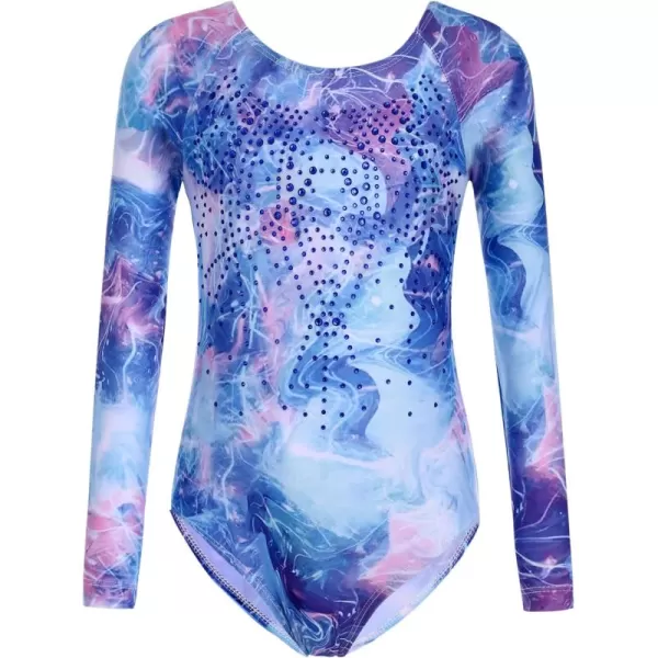 Zaclotre Kid Girls Gymnastic Leotard Long Sleeve Color Gradient Sparkly Ballet Dance One Piece OutfitShiny Blue Spark