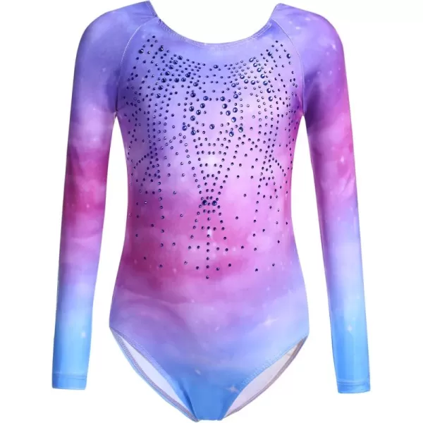 Zaclotre Kid Girls Gymnastic Leotard Long Sleeve Color Gradient Sparkly Ballet Dance One Piece OutfitShiny Sky