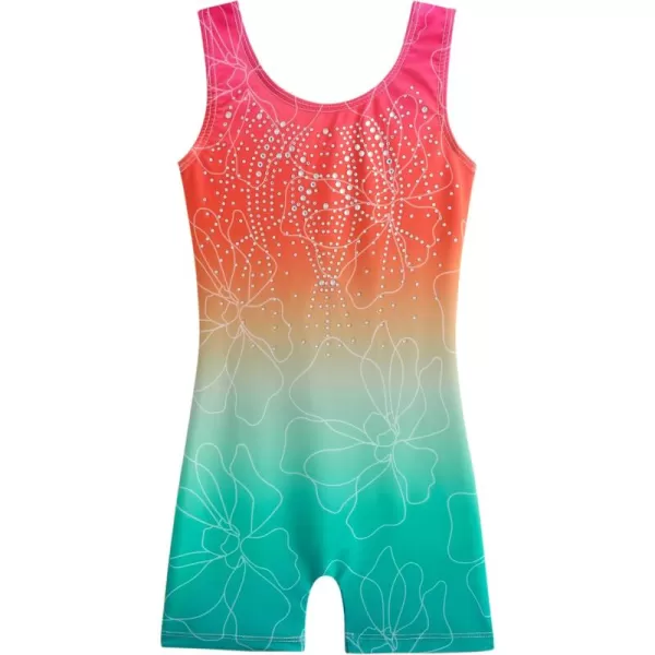Zaclotre Kid Girls Gymnastic Leotard Sparkly Shiny Diamond Ballet Dance One Piece OutfitGradient Rose Green
