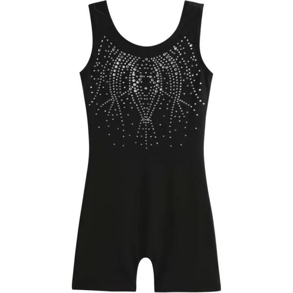 Zaclotre Kid Girls Gymnastic Leotard Sparkly Shiny Diamond Ballet Dance One Piece OutfitShiny Black