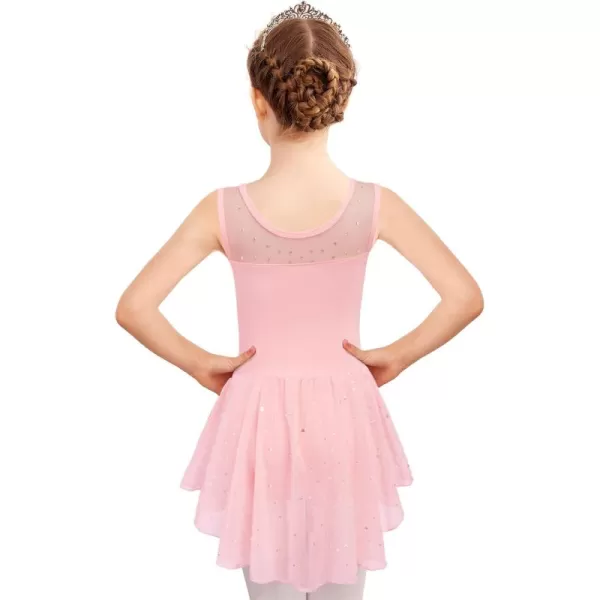 Zaclotre Kid Girls Sparkly Dance Leotard with Skirt HiLow Shiny Ballet Dance DressesBallet Pink