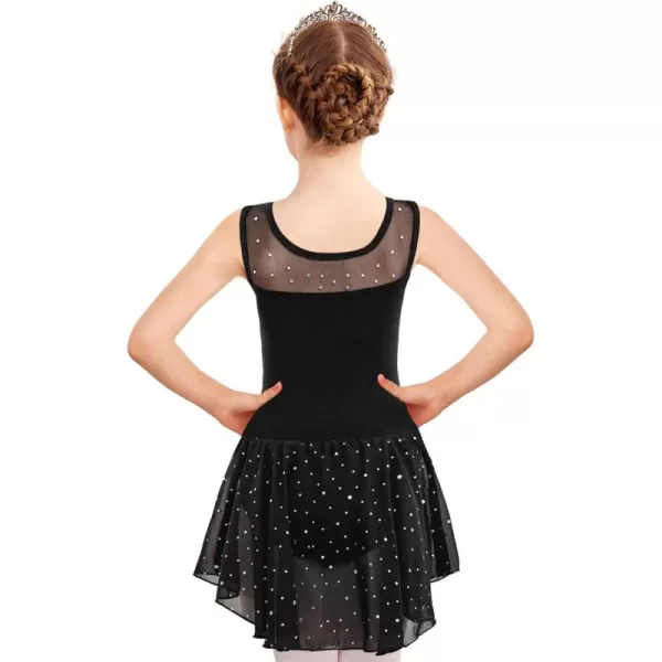 Zaclotre Kid Girls Sparkly Dance Leotard with Skirt HiLow Shiny Ballet Dance DressesBlack