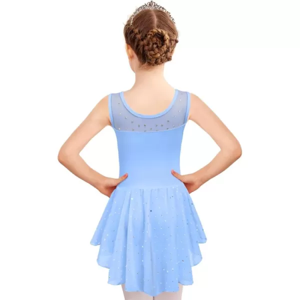 Zaclotre Kid Girls Sparkly Dance Leotard with Skirt HiLow Shiny Ballet Dance DressesBlue
